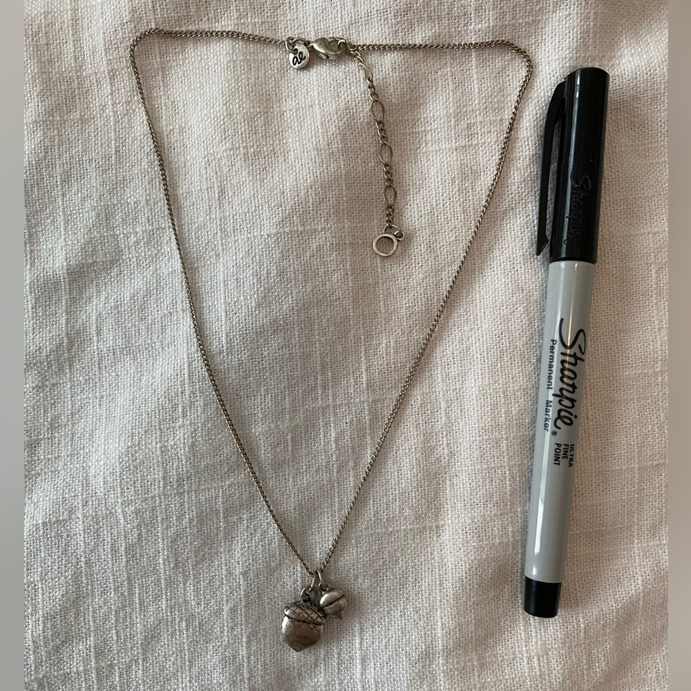 Brushed nickel acorn necklace